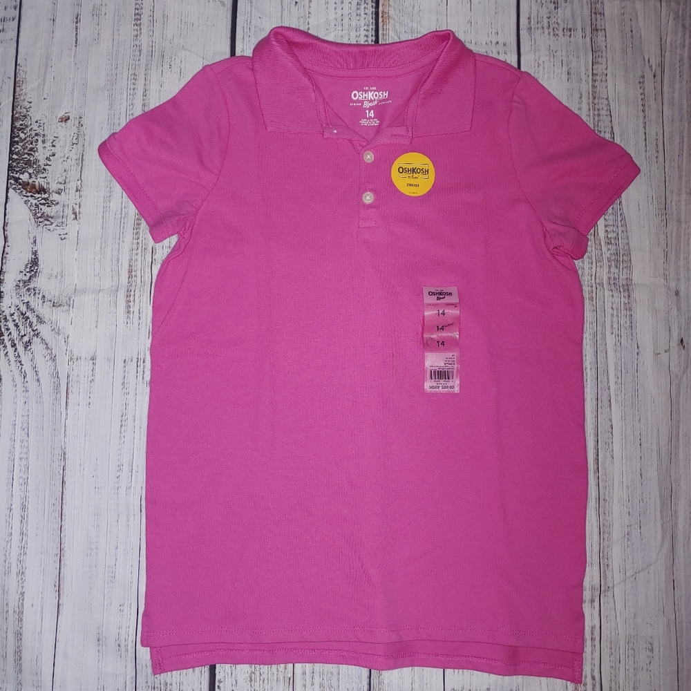 OshKosh Girls' Collared Polo Uniform Shirt, Pink, Size 14, NWT